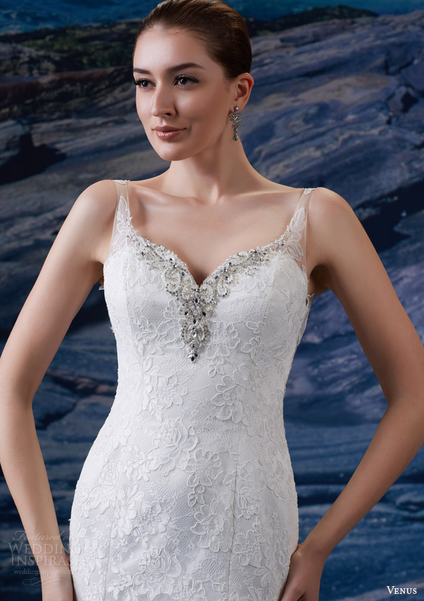 venus bridal fall 2024 venus collection ve8206 sleeveless lace beaded wedding dress sweetheart neckline illusion straps bodice close up Venus 2025婚纱礼服系列