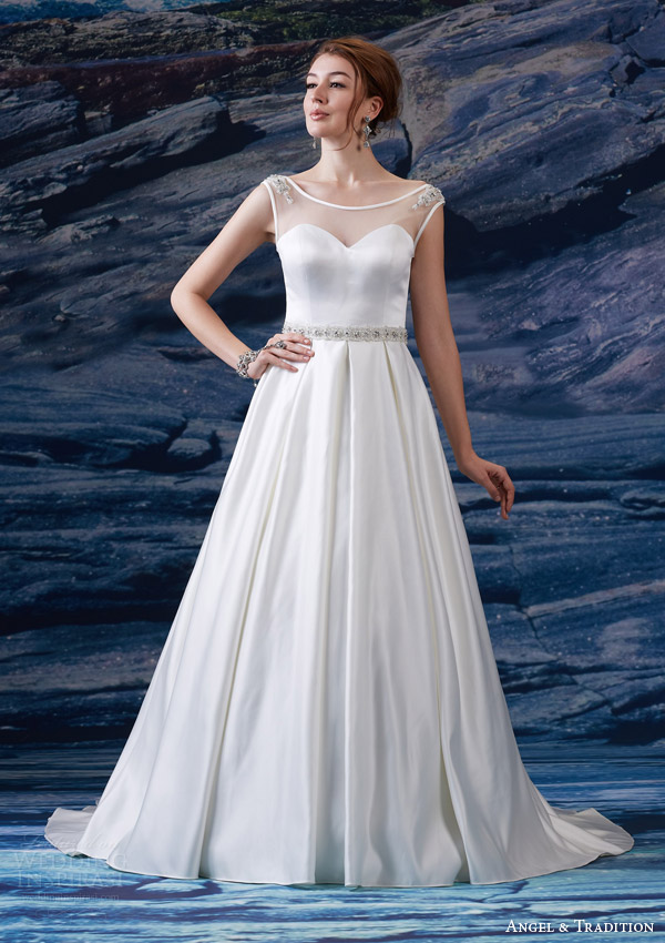 venus bridal fall 2024 angel tradition at4616 illusion bateau neckline cap sleeve satin sweetheart bodice beaded waist a line box pleat skirt Angel & Tradition 2025婚纱礼服系列