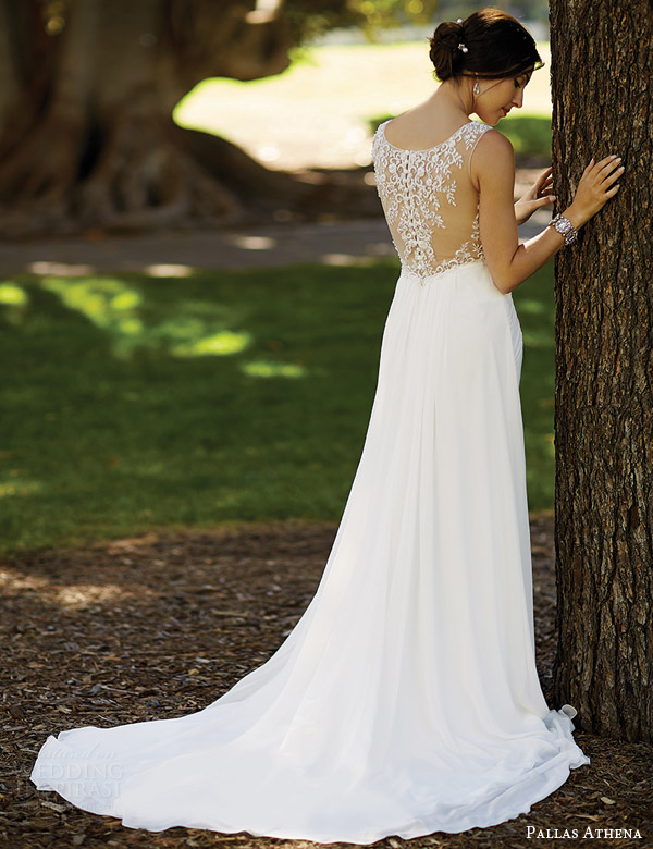venus bridal fall 2024 pallas athena pa9217 chiffon wedding dress illusion back train Pallas Athena 2025婚纱礼服系列
