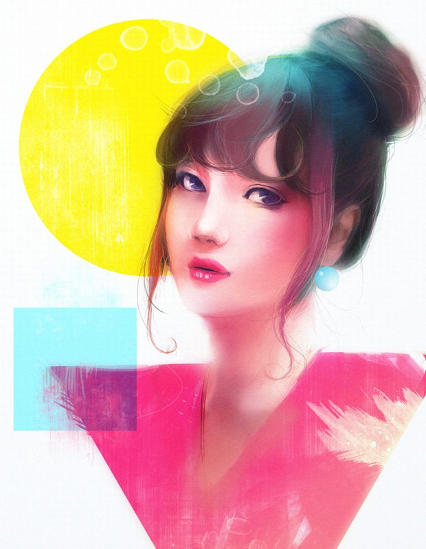 日本Wataboku美女肖像插画