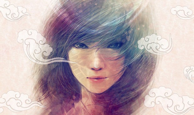 日本Wataboku美女肖像插画