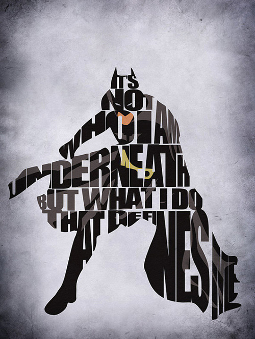 字体组成的英雄人物角色插画