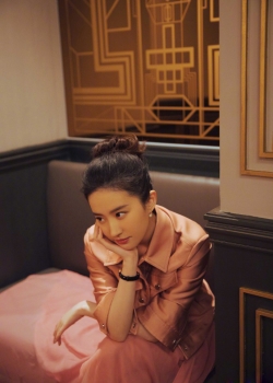 刘亦菲粉色外套长裙甜美性感写真图片