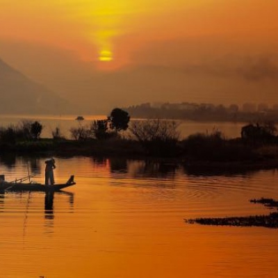 千鹤/夕阳西下/唯美意境背景图