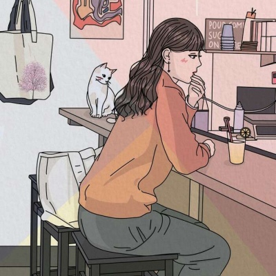 一人一猫，寂静的小天地～韩国画师serah插画作品.