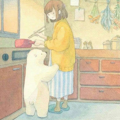安奈 治愈系插画 女孩和北极熊 作者：日本插画师しろさめ