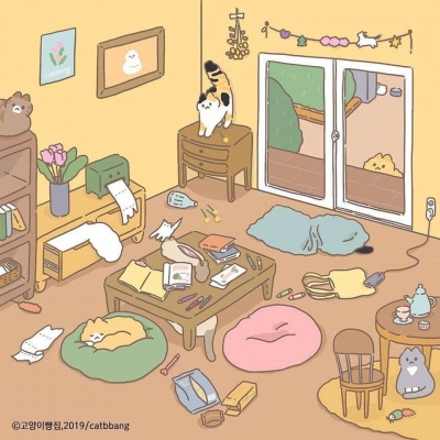 可爱唯美少女心插画小猫/林芙/