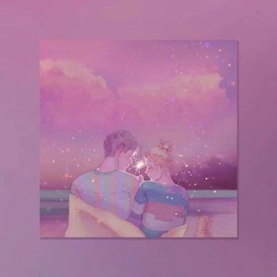 芯儿   粉紫色插画唯美情侣日常背景