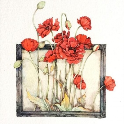 林弦 插画#唯美花朵#静物素描 长安归故里我归你