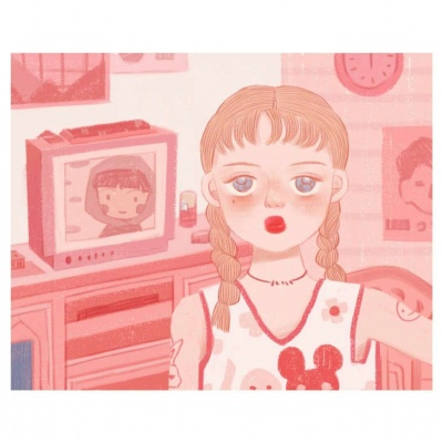 江孑 唯美粉色系卡通少女人物插画 wx作者：zhang-kee