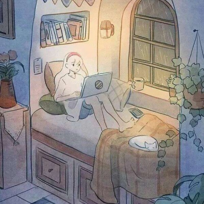 一组卡通少女日常生活插画