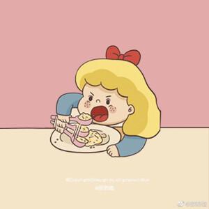 沈言  可爱简单吃东西动漫女生头像