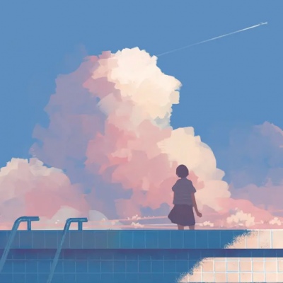 小清新手绘油画风天空美女生头像