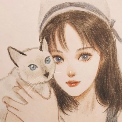 简笔画女生抱猫头像